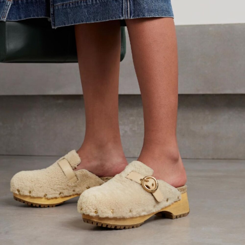 See by Chloe Viviane Buckled Shearling Clogs In Natural Women's 39 or 9